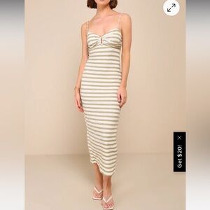 Lulu's Khaki and White Striped Midi Dress